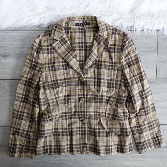 Vintage Theory Plaid Cotton Triple Button Blazer Clueless 90s Y2K Made in USA - Picture 1 of 12